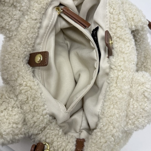 Shelli Segal by Laundry Sherpa Tote Bag Purse Cream Color Teddy Bear - Picture 9 of 15
